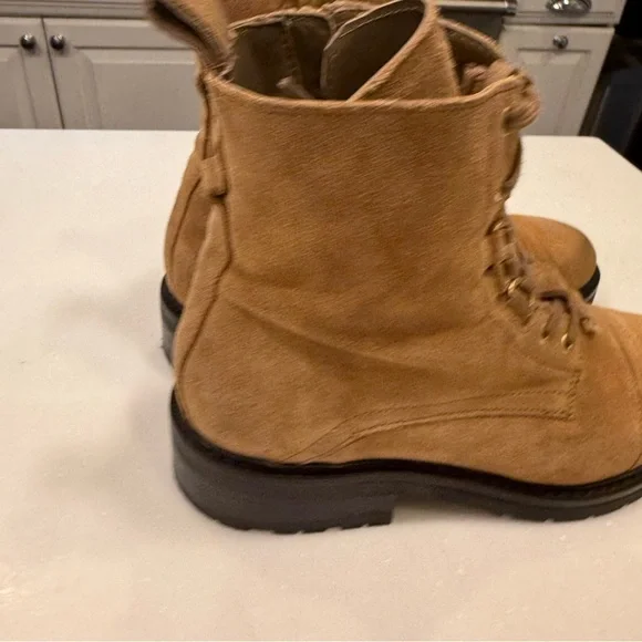 All Saints Women Donita Tan Suede Lace-up Zip Ankle Combat boots US 7.5 EUR 38 - Picture 3 of 9